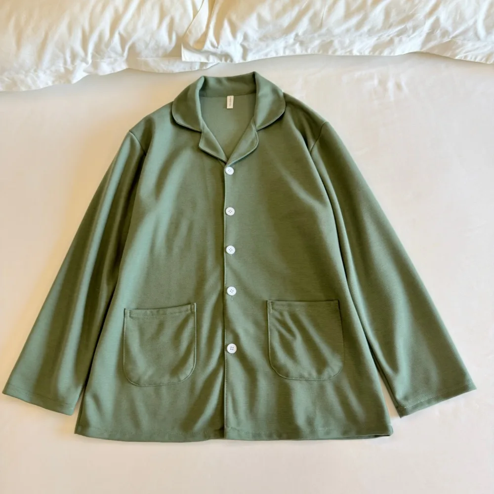 Solid Color Pajama Set Long Sleeve Buttons Lapel Top with Elastic Pants Nightwear 2 Piece Nighty Autumn New Women's Sleepwear