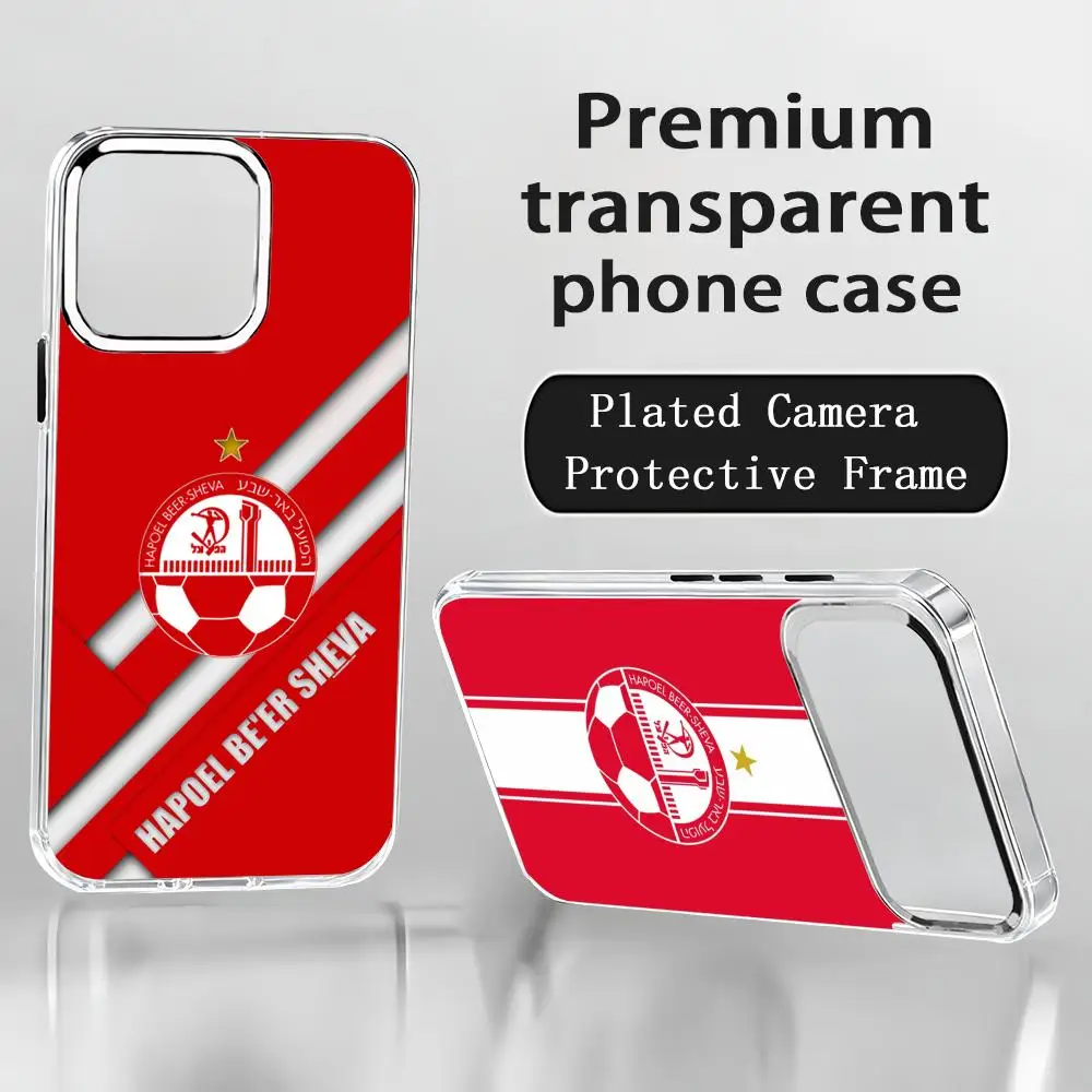 Coque de téléphone israélienne H-Hapoel Be'er S-Sheva pour iPhone 17 Air 16 15 14 13 12 11 Pro Max Plus avec bouton chromé et anneau de caméra transparent