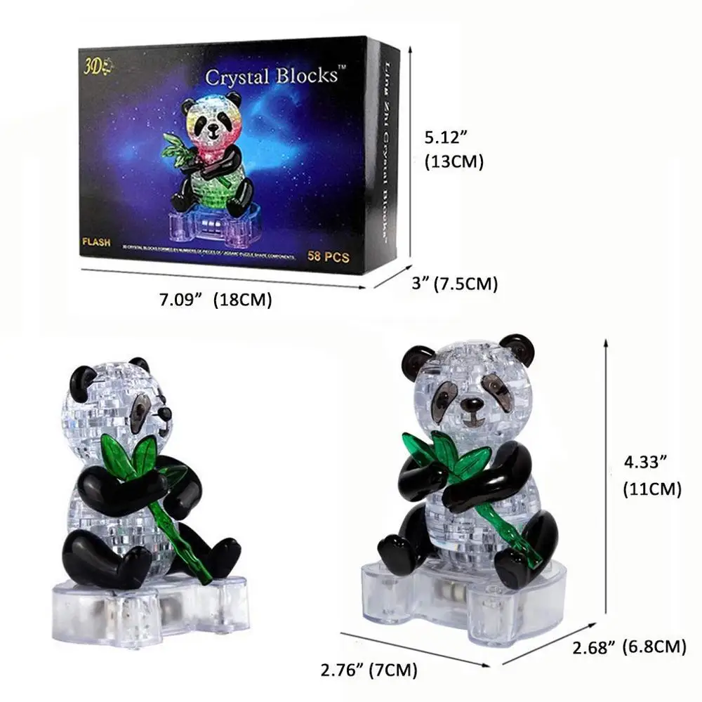 3D Crystal Panda Puzzle with Flashing 3D Jigsaw Assembled Cute Animal Puzzles DIY Model Intelligence Toys Birthday Gift for Kids