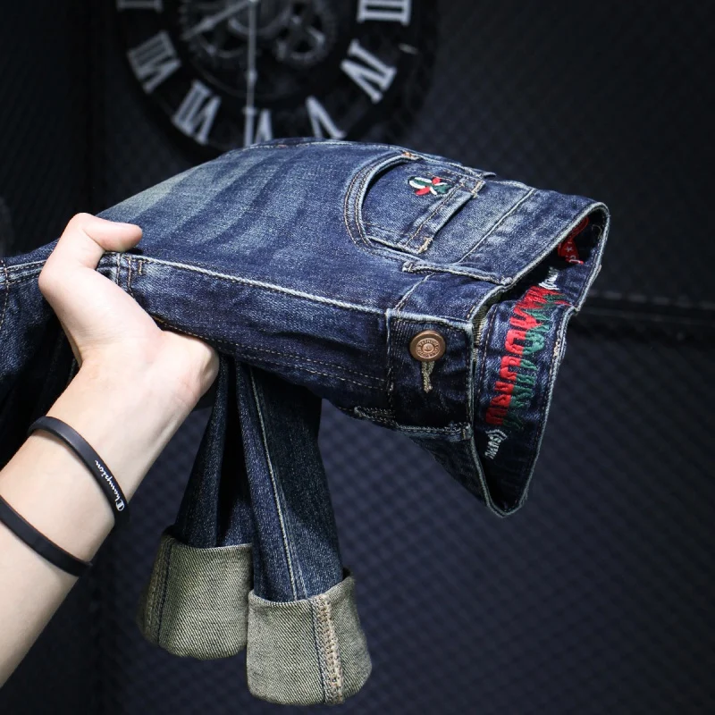 2024 Lente High-End Kwaliteit Jeans Heren Fashion Design Borduurwerk Vintage Stretch Getailleerde All-Matching Casual Street Broek