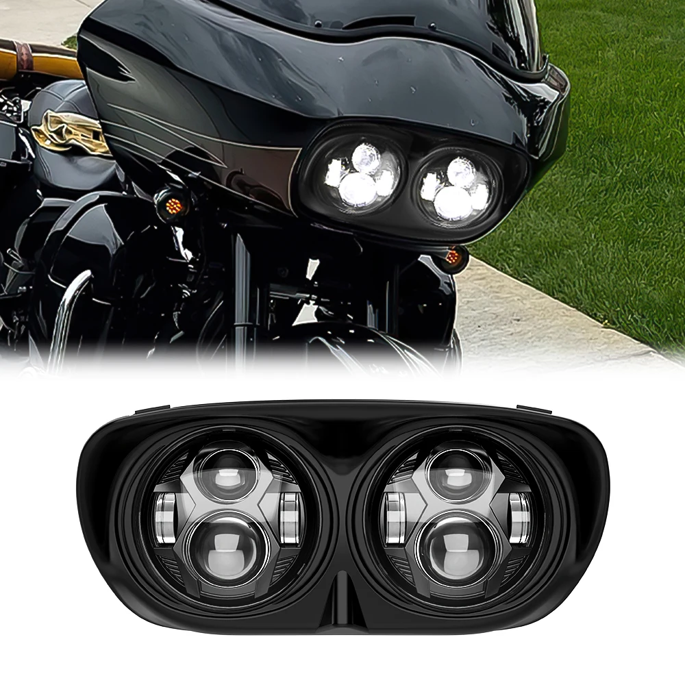 

STLFDriving Light for Motorcycle Road Glide 1998-2013 Head Light Projector Lamp Double Round Headlights Motorcycles