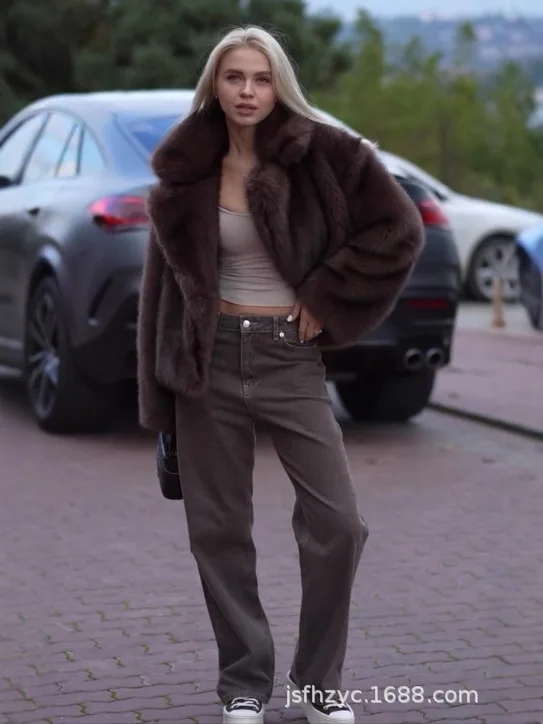 HDHOHR 2026 Winter Elegant Luxury Thick Warm Soft Faux Fox Fur Coat Women Suit Collar High Quality Fluffy  Jacket Cloths