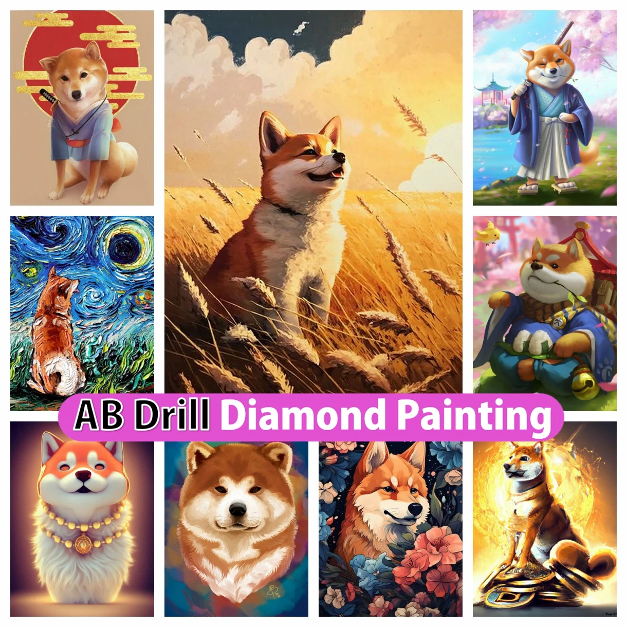 

Shiba Inu 5D DIY AB Diamond Painting Embroidery Cute Dog Animal Cross Stitch Mosaic Rhinestones Hobby Home Decor Children's Gift