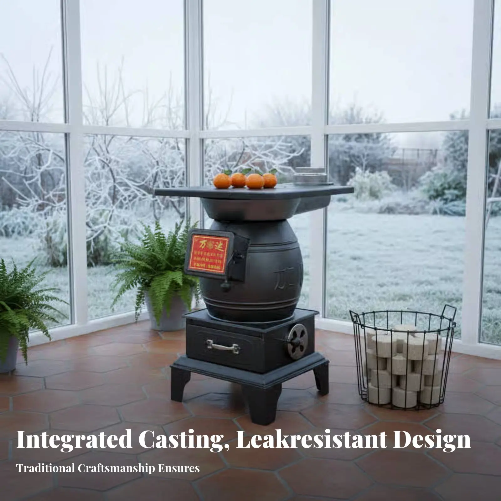 

Многофункциональный чугунный камин, совместимый с двумя видами топлива, бездымная печь для отопления помещений, утолщенная прочная зимняя домашняя отопительная печь