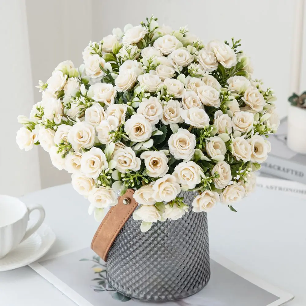 Künstliche Blumen Seidenrosen Hochzeits-Brautstrauß Heimtisch Outdoor-Garten Bogenbogen UV-Beständig DIY-Geschenk Raumdekoration – Detail 1