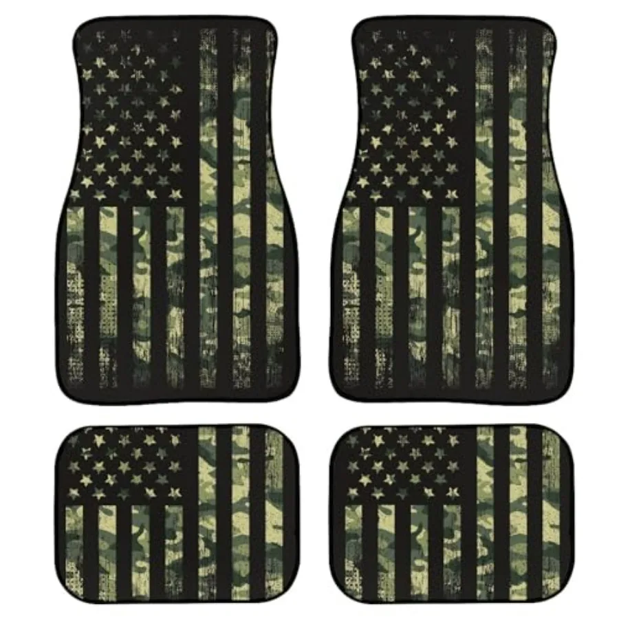 

Camo Flag Car Floor Mats Set of 4 American Flag Camouflage Grunge Style Front Rear Rugs for Cars Trucks Military Background Dec