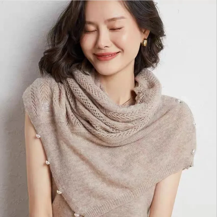 Spring Autumn New Women's Knitted Shawl Cloak Multifunctional Warm Scarf Versatile Scarf Ponchos Capes Cardigan Khaki