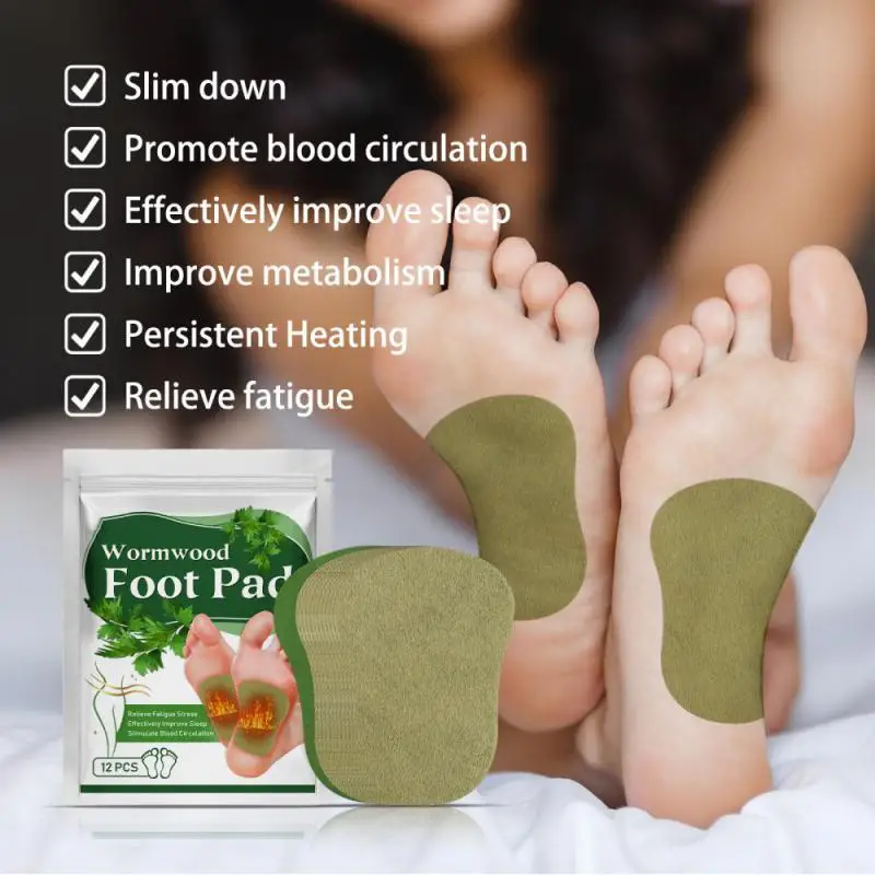 Natural Herbal Wormwood Artemisia Argyi Detox Foot Care Patche Pad 12Pcs Weight Loss Relieve Stress Relaxation Deep Cleansing