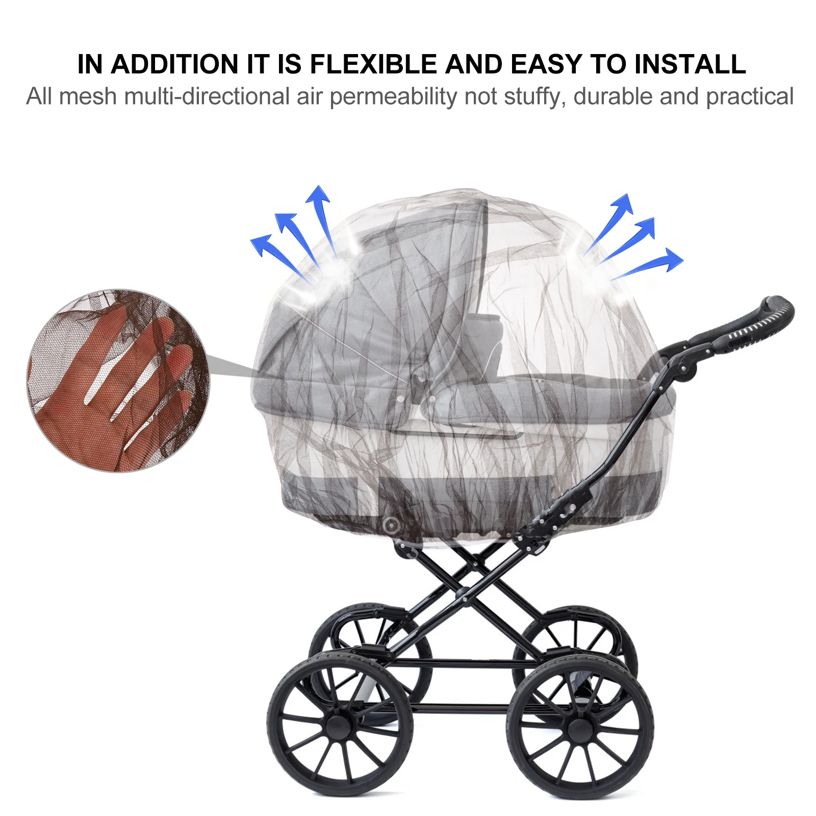 

3Pcs Baby Stroller Netting Stretchable Flexible Fashionable High-Quality Polyester Material Stroller Net