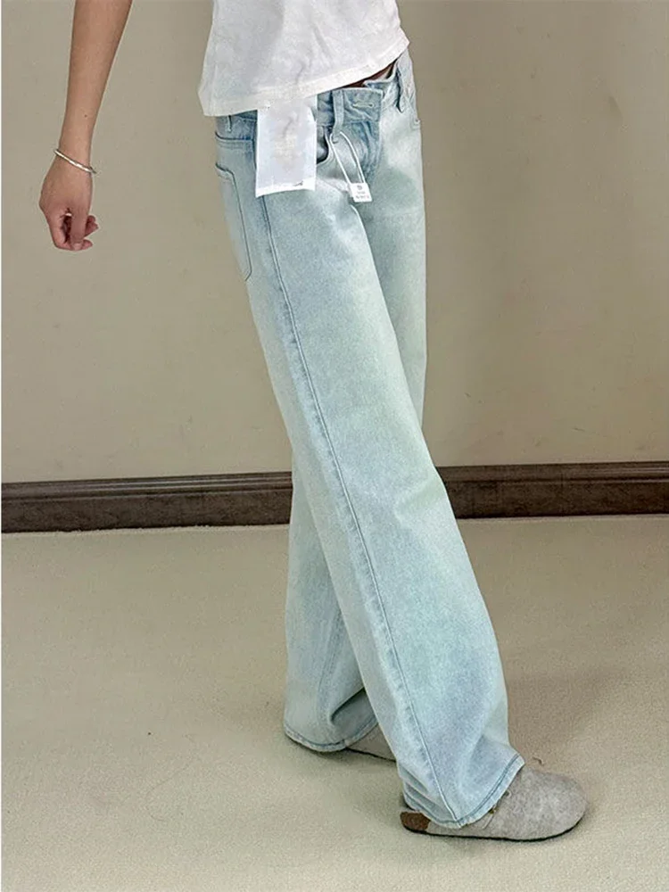 Y2K Jeans Women Light Blue Low Waist Wide Leg Pants Spring Autumn New 2026 Vintage Streetwear Loose Straight Trousers 2