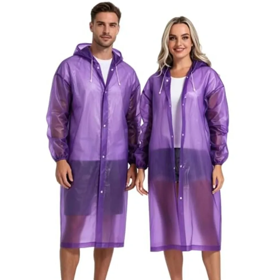 Rain Coats for Adults, 2 Pack Reusable EVA Rain Ponchos for Camping Hiking Travelling