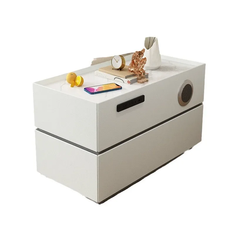 Smart solid wood sofa edge, light luxury rock slab, home living room locker, multi-function with stereo, charging side
