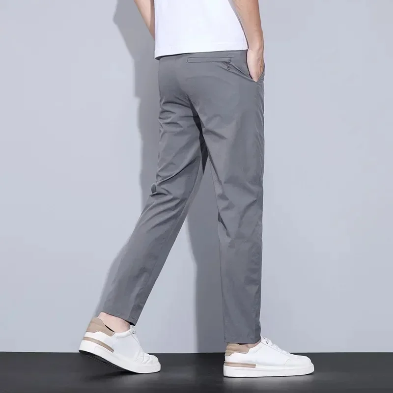 

Men's Casual Pants Breathable Slim Fit Straight Leg Versatile Summer Lightweight Business Dress Pants Quick Dry Ice Silk