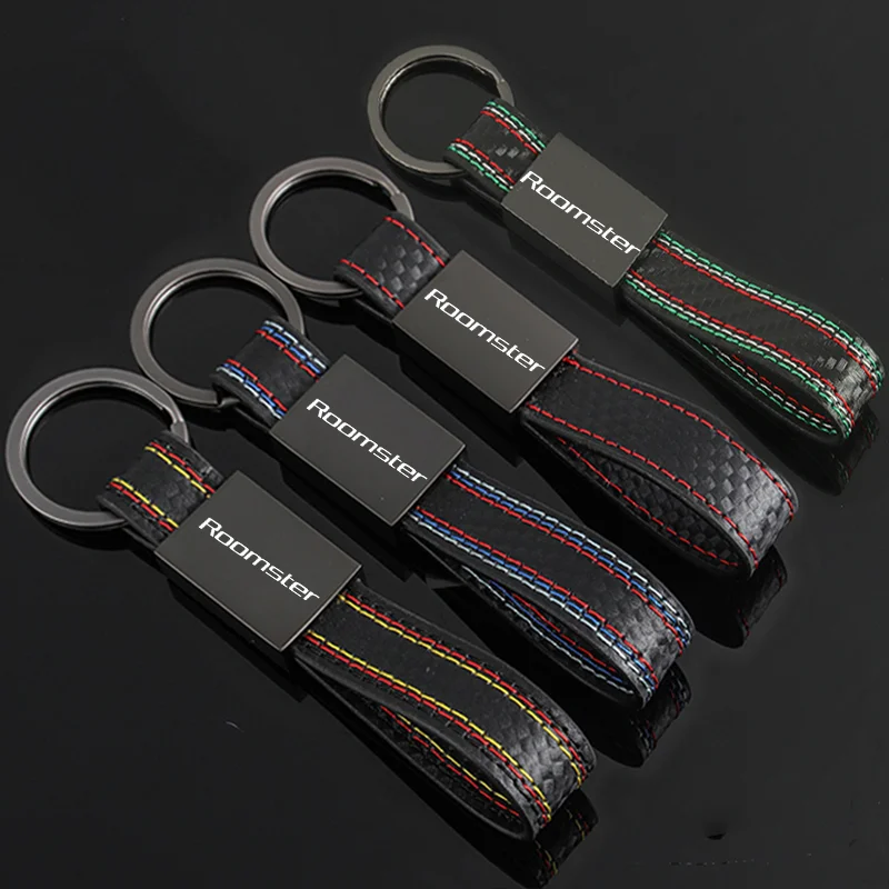 Carbon Fiber Leather Car Key Chain for SKODA Roomster Citigo Enyaq KAMIQ KODIAQ VRS OCTAVIA Keychain Styling Auto Accessories