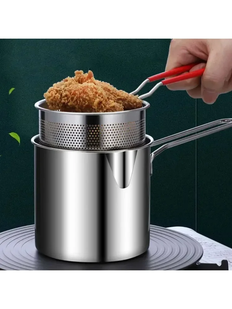Friteuse en acier inoxydable avec panier, multi-usages pour la maison, commerciale, Tempura, poulet, Base antidérapante, poignée fraîche
