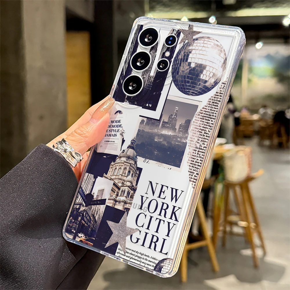 Estrela bola de discoteca caso telefone para samsung galaxy a34 a35 a55 a54 a53 5g nota 20 s21 s25 s24 s23 s22 ultra fe mais capa transparente