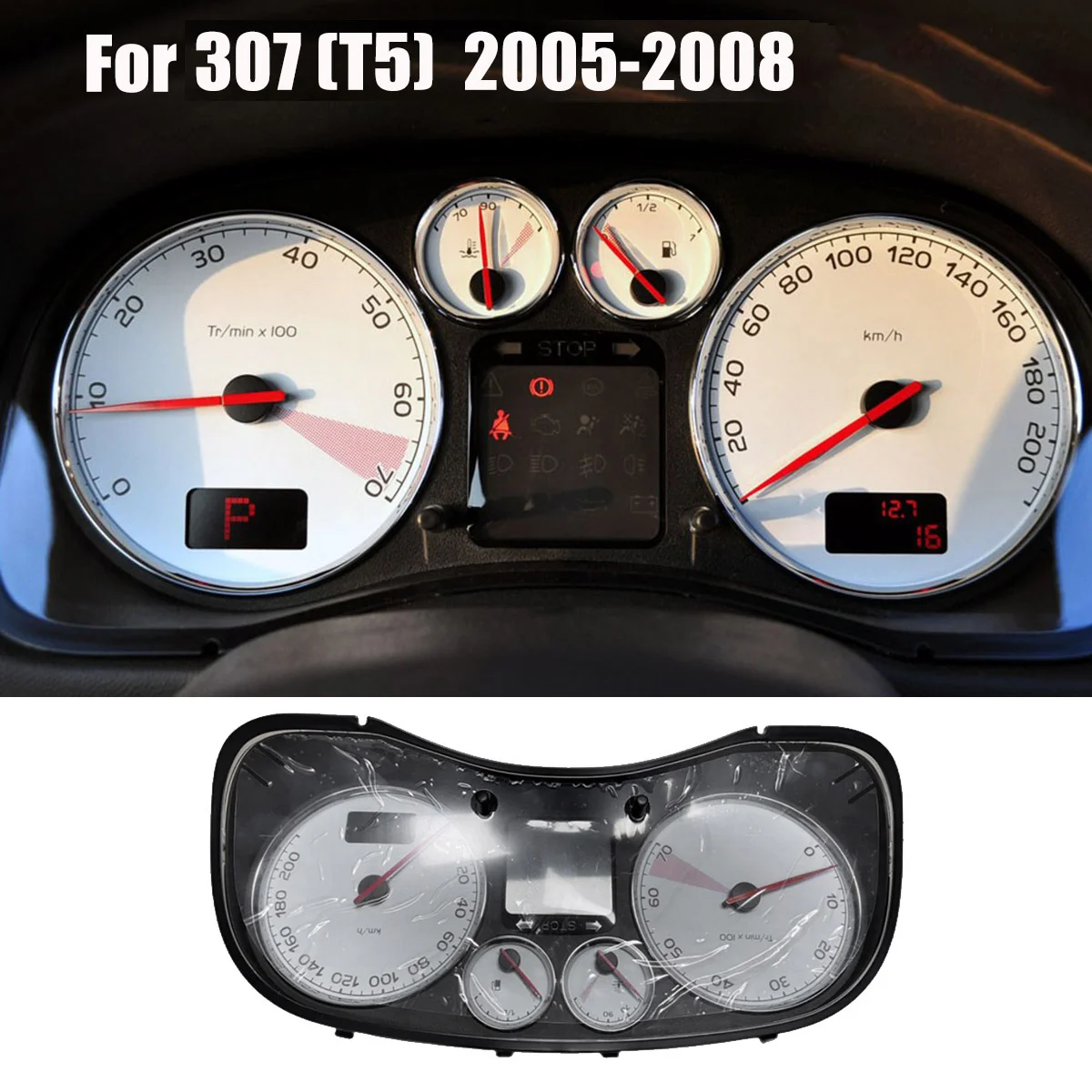 Car Instrument Tachometer Assembly 6105H0 9659797780 for Peugeot 307 (T5)05-08 LCD Speedometer Gauge Cluster Combination