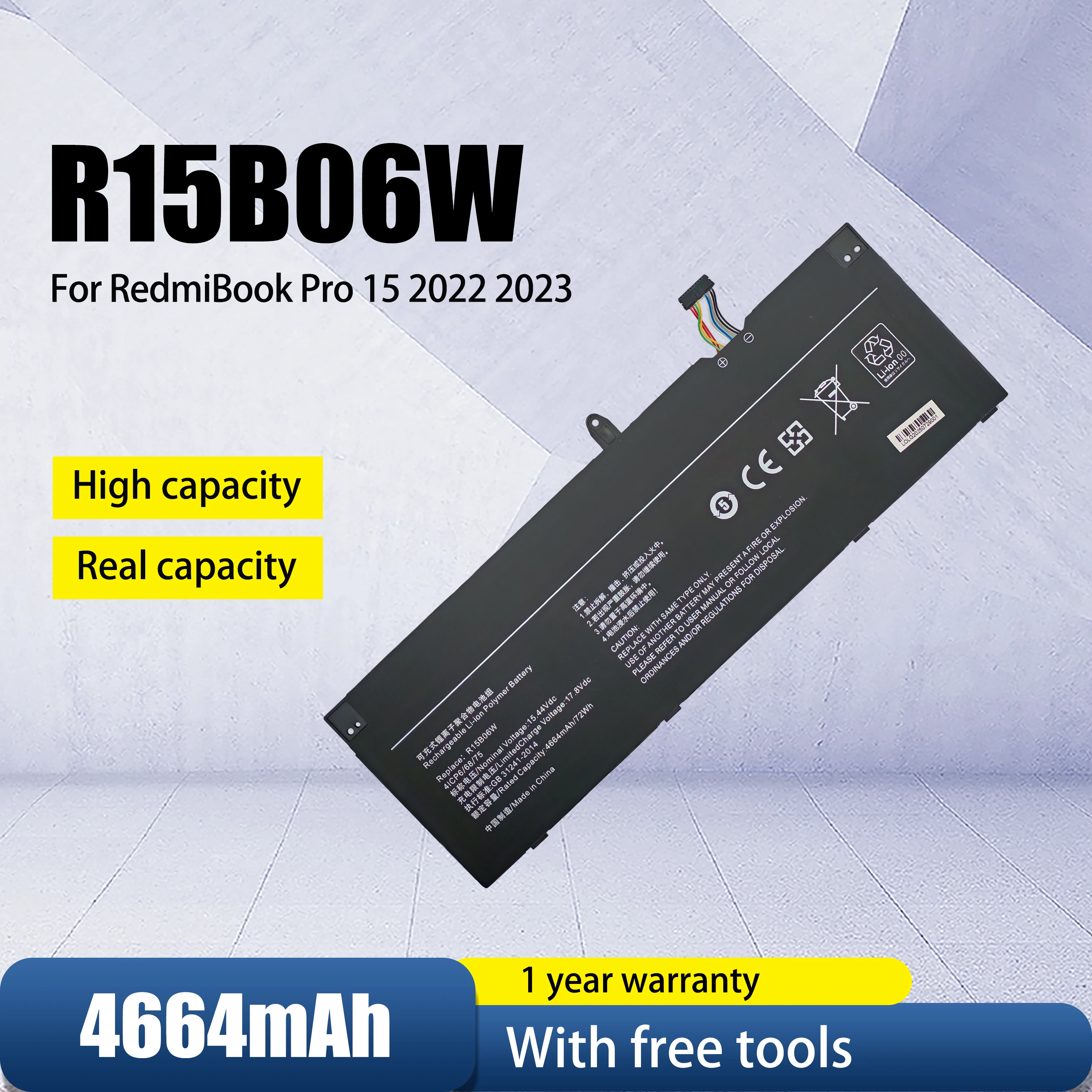 

Laptop Battery R15B06W For Redmi book pro15 2022 2023 Notebook bateria ноутбук аккумулятор для ноута самсунг r522