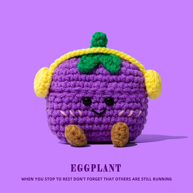 Eggplant wearing headphones | Cute niche | Knitting wool protective case | Best friend gift | for AirPods 1 2 3 4 Pro Pro2 ﻿