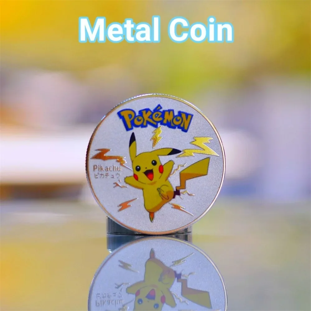 Pokemon Coine Metal Pokémon Coins Silver Charizard Vmax Anime Commemorative Coin Mewtwo Pikachu Golden Iron Cards Games Kid Toys