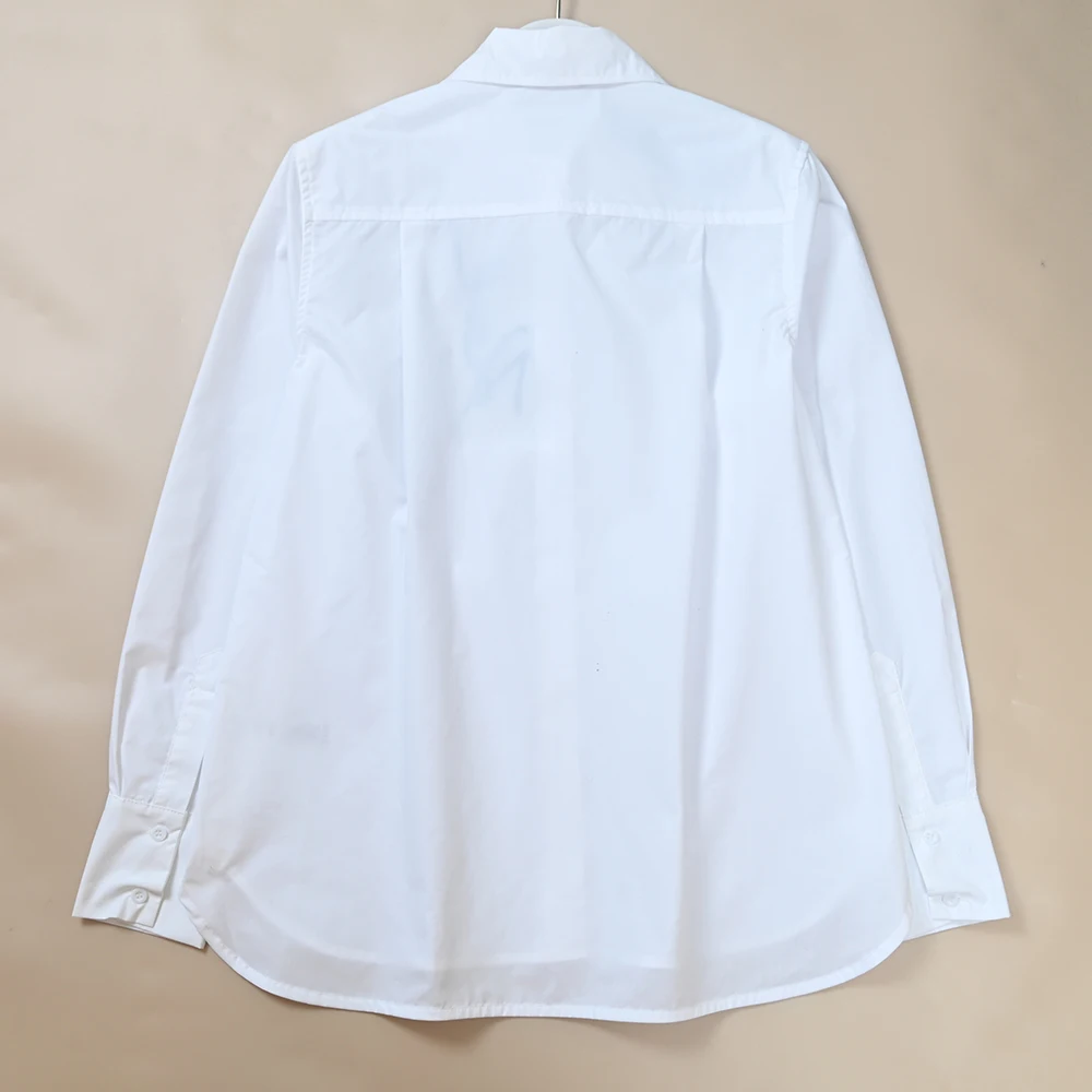 

Fall New Sle Commuter Cotton Long Sve White irt Ladies Letter Embroidery irt Breathable Comfortable Straight Cut
