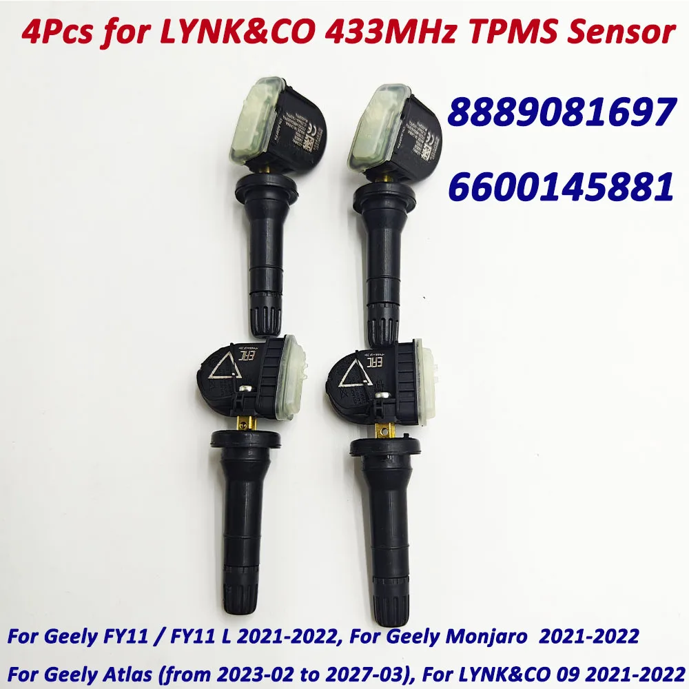 

4Pcs 8889081697 TPMS Tire Pressure Monitor Sensor For Geely FY11 Monjaro Atlas Emgrand Manjaro Geometry A C 433MHz 6600145881