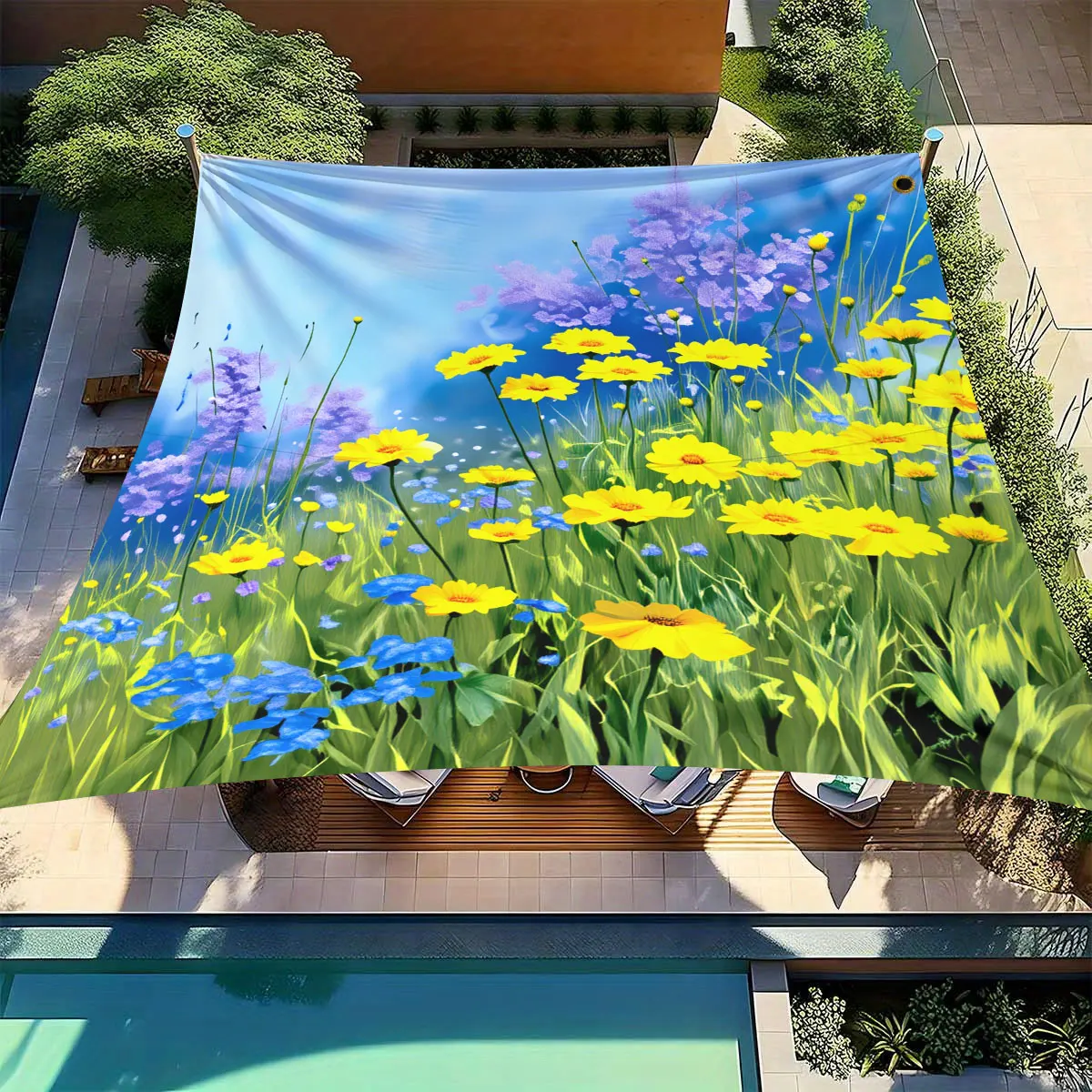 1 Piece Bohemian Wildflower Meadow Pattern Outdoor Awning and Garden Shade-Vibrant Floral Design, Heavy Duty UV Protection, E