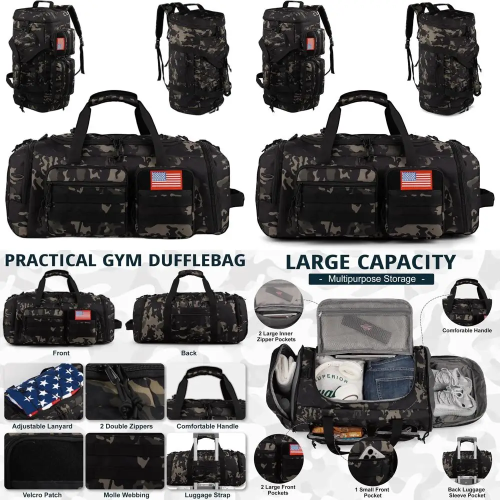 

Большая спортивная сумка-даффл 3-в-1 на 70 л для мужчин, водонепроницаемая дорожная сумка с отделением для обуви и мокрыми вещами