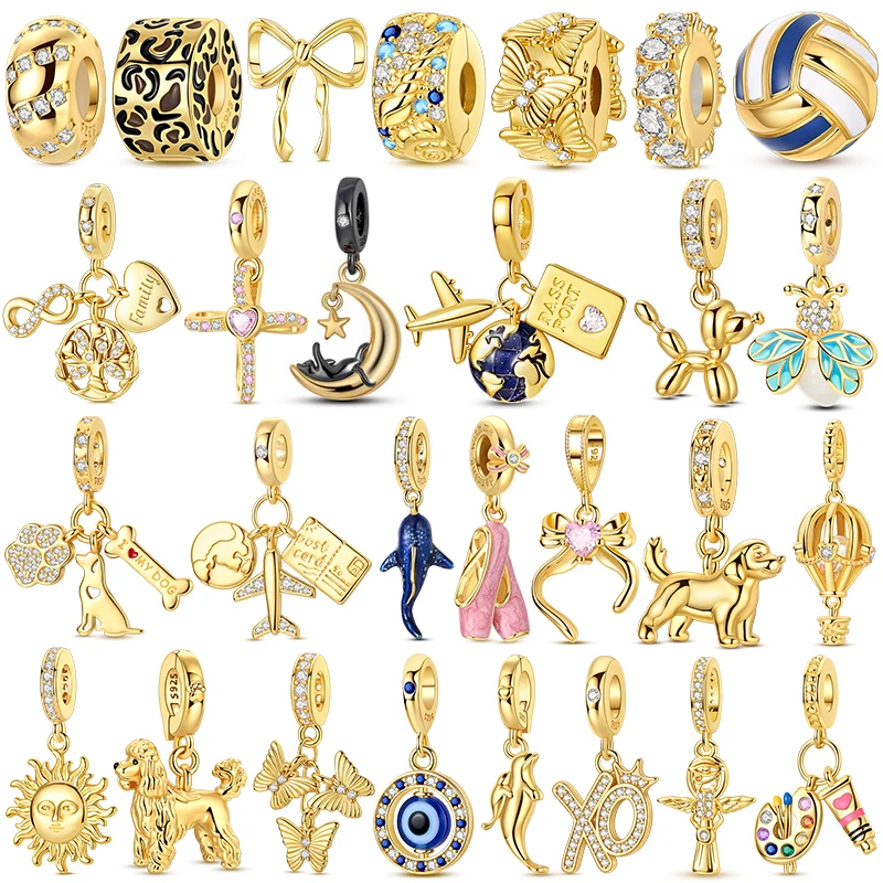 charms plata de ley 925 Gold Colour Plated Pendant Beads Fit