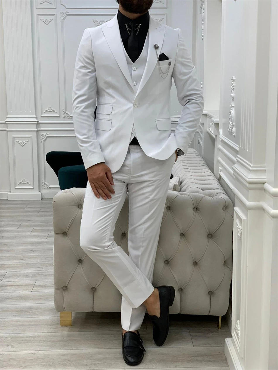 

Classic White Mens Slim fit Italian Style Suit Groom Wear Formal Business Party Men's Suits 3pcs Blazer Vest Pants