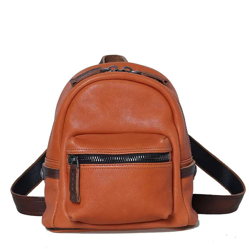 Small Genuine Leather Backpack Women Simple Cowhide Backpacks For Woman Vintage Solid Color BagPack Luxury Ladies Back Bags New