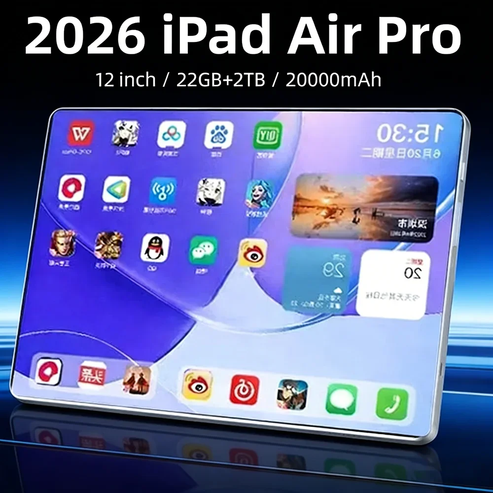 Tablet 5G 2026 Original, iPad Air Pro de 12 Pulgadas, HD 4K, Android 14, 24GB+2TB, 20000mAh, 5G, Doble SIM, Bluetooth, WiFi, GPS, Versión Global