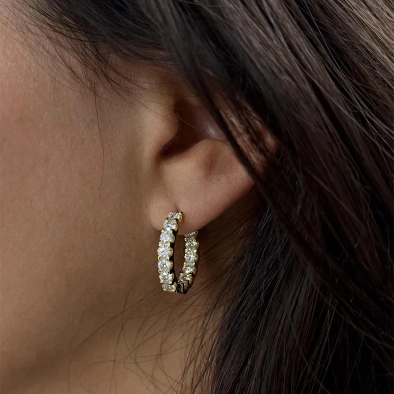 Rrjzz 3 mm brillante, vollfarbige Moissanit-Innen- und Außenreihen-Inlay-Creolen für Damen, luxuriöse ewige Ohrringe, Schmuck, Geschenke – Detail 9