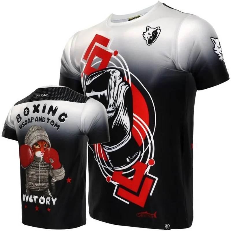 Fashion Muay Thai Sports Men's T Shirt Casual O-neck Loose Tops Outdoor Boxing Workout Clothing Summer Short Sleeve Gym T-shirts