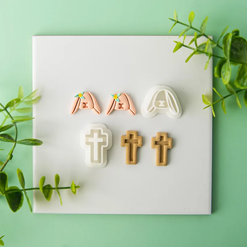 Easter Day Cute Rabbit Carrot Flower Sheep Cross Polymer Clay Earring Cutters Animal Tulip Clay Mould for Jewelry Pendant Making