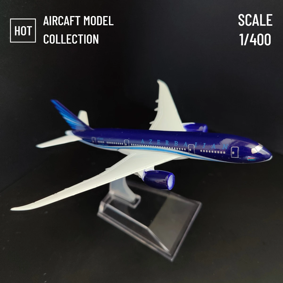 Scale 1:400 Metal Aviation Replica, AZERBAIJAN B787 Airplane Diecast Aircraft Model Miniature, Kids Room Decor Gift Toys for Boy