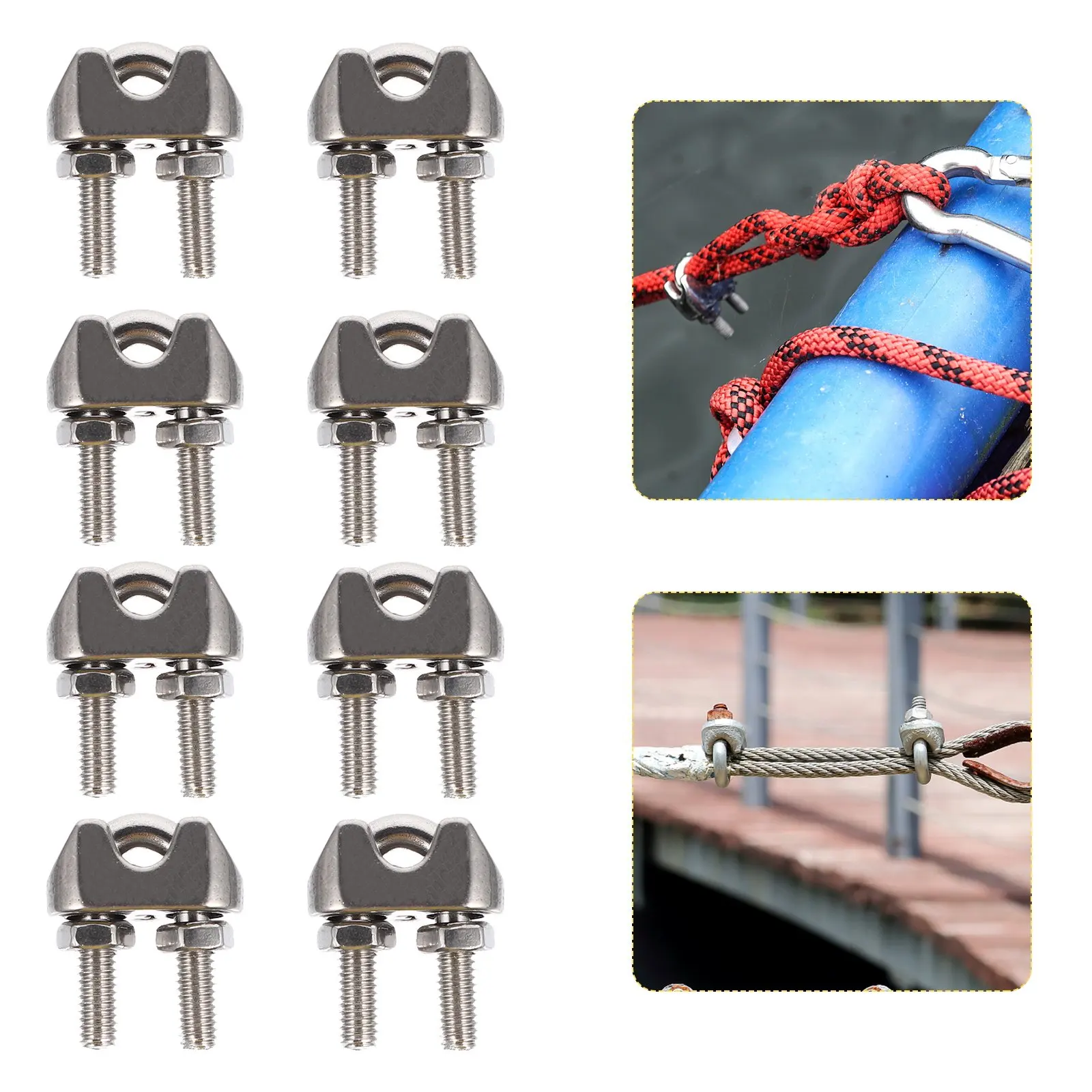 16Pcs U Type Wire Rope Clips Stainless Steel Cable Clamps Rigging Fastening Steel Wire Cable Accessories U Type Clamps
