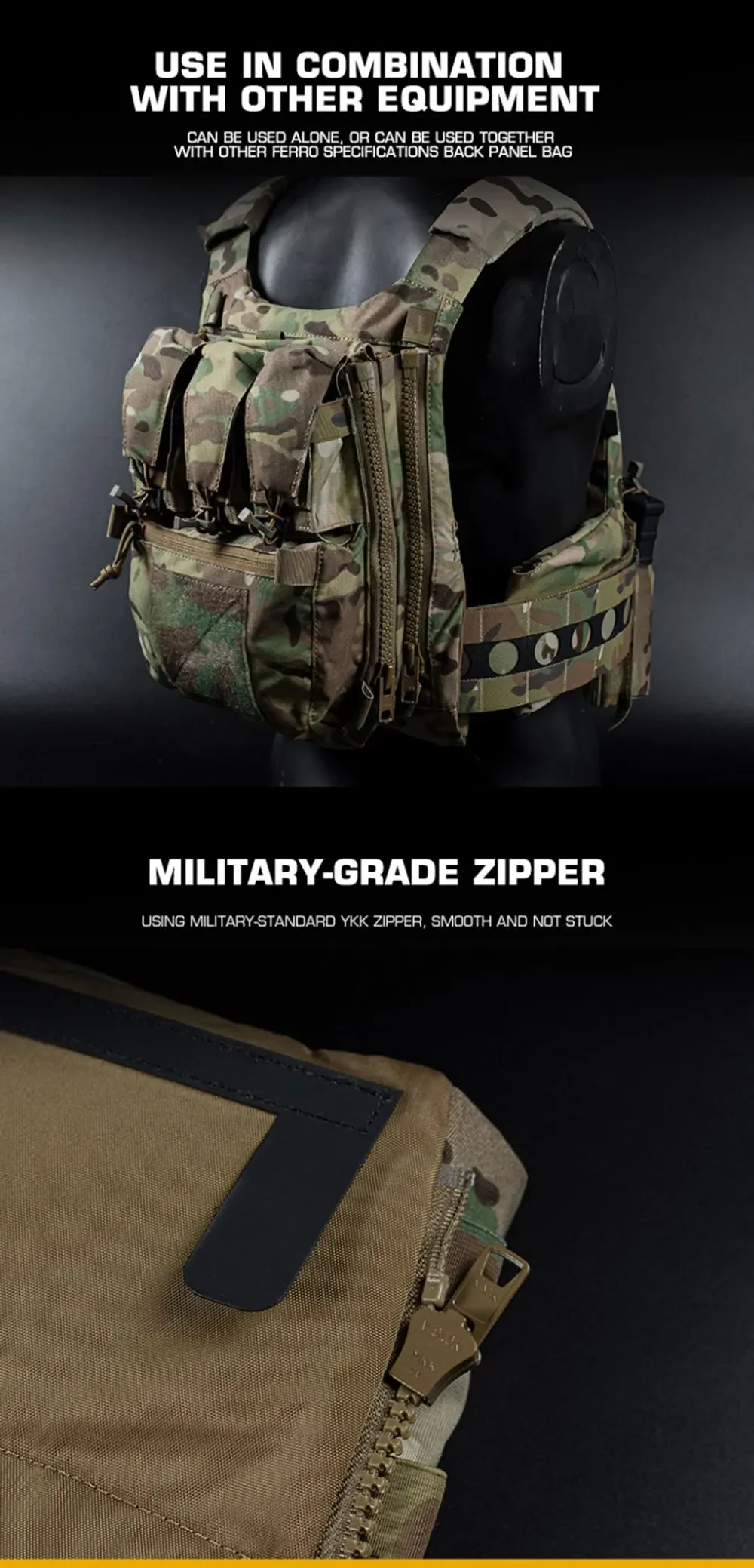 FCPC V5 Plattenträger Jagdweste Assault Back Panel Gear Wasserspeicher Allzweck Multi Fit Erweiterbare Tasche Airsoft-Ausrüstung – Detail 4