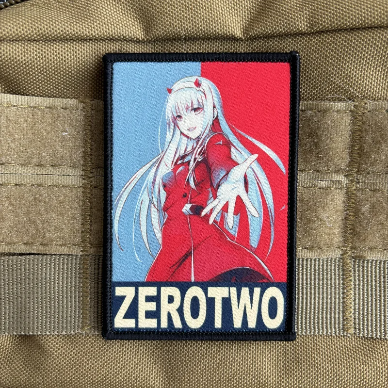 DARLING in The FRANXX Zero Two Morale Badge Anime Girls Character Patch Hook and Loop Printing Tactical Backpack Sticker