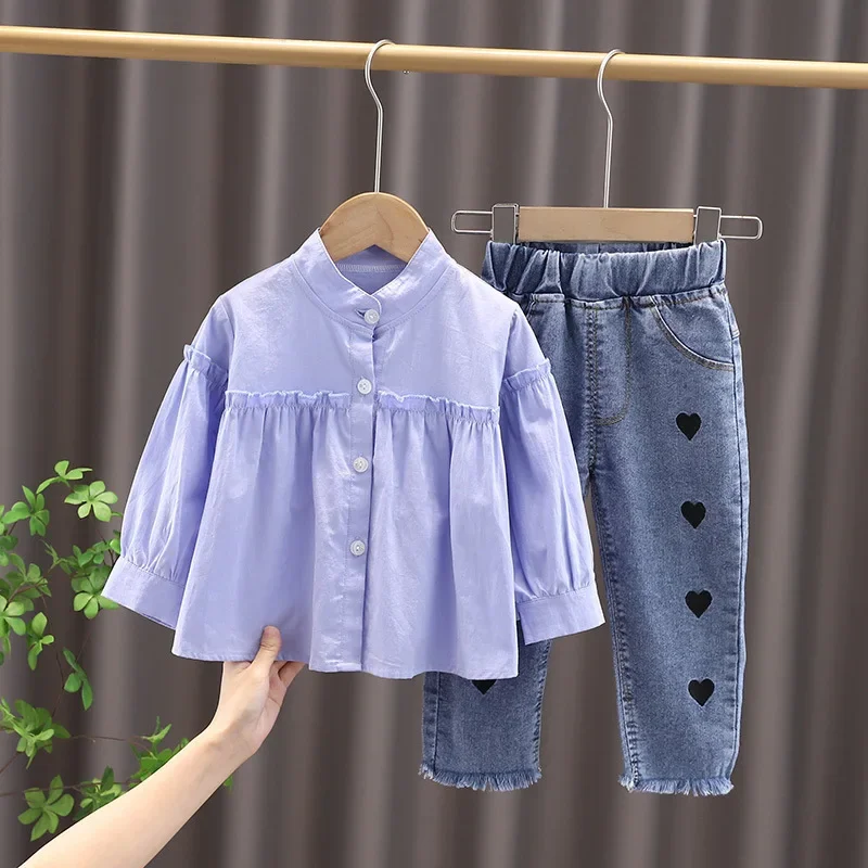 

Girls Shirt and Jeans Two-piece Spring/autumn Pants Set