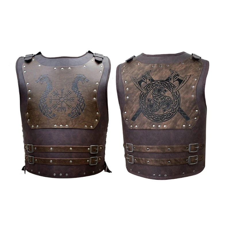 Mens Leather Medieval Punk Vest Cosplays Archers Costume Adult Chest Body Armors Outfit Jerkins Coat Halloweens