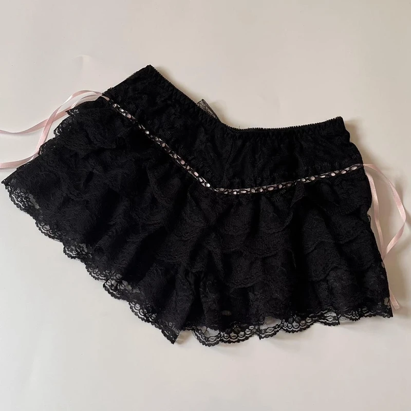 Kawaii Lace Trim Multi-layers Bottoms Cottage Coquette Y2K 00s Vintage Shorts Women Fairycore Retro Lolita Sweet Pettipants