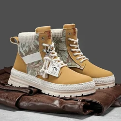 New Winter Boots Men Shoes 2023 Hiking Retro Design Outdoor Man Casual Shoes Men's High Tops Hiking Print Sneakers