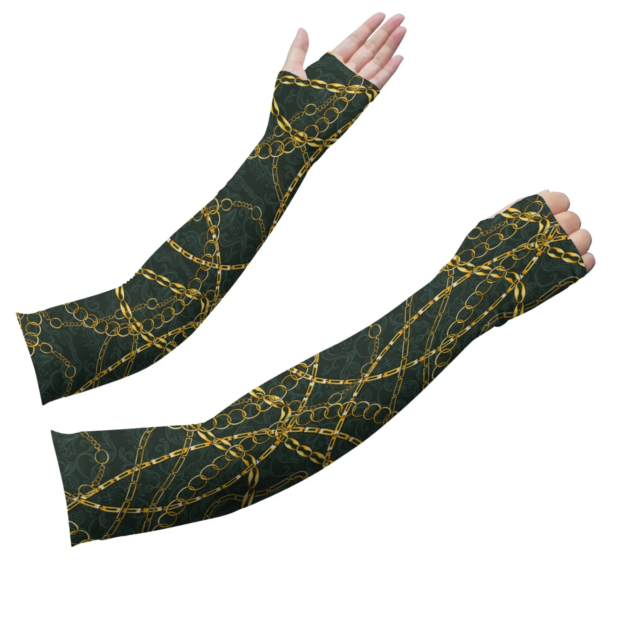 Novelty Golden Chain Art Elbow Pads Sleeves Personalized Outdoor Sports Ice Sleeves Soft Breathable Non-slip Arm Sleeve Unisex