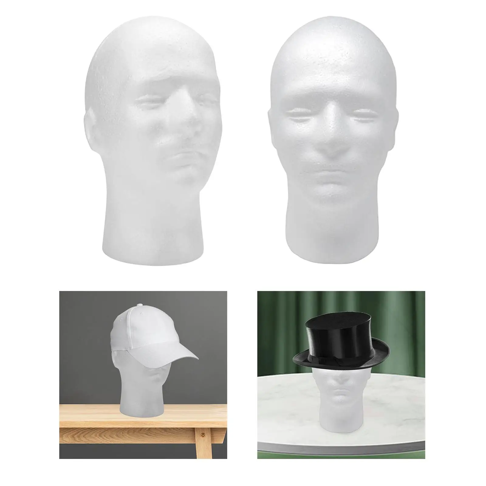 2x Schaumstoff-Männchenkopf, weißer Ständerhalter für Schmuck, Schals, Zuhause, Salon, Hüte
