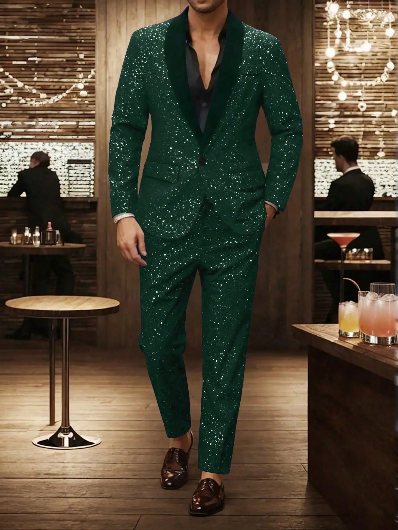 

Lightweight Men's Two-piece Suit (jacket and Pants) for Weddings and Parties, Available in Black, Red, and Green.