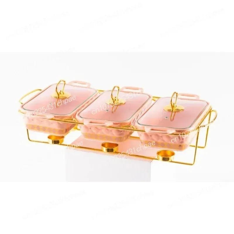 Three-grid Rectangular Golden Ceramic Casserole Heated Baking Pan Dry Soup Pot