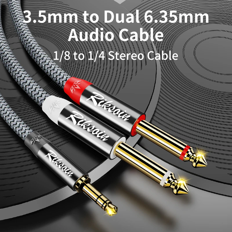 Cable de Audio, Adaptador Divisor en Y de 3.5mm TRS a Doble 6.35mm 1/4 TS Mono para Teléfono Celular, PC, Mezcladora, Amplificador, Altavoz