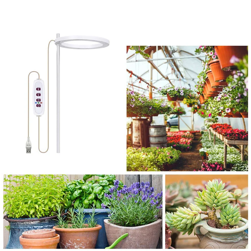 

BHTS-2X LED Grow Light Full Spectrum Phyto Grow Lamp USB Angel Ring Lamp For Succulents, Flower Plants Growth (Sunshine)