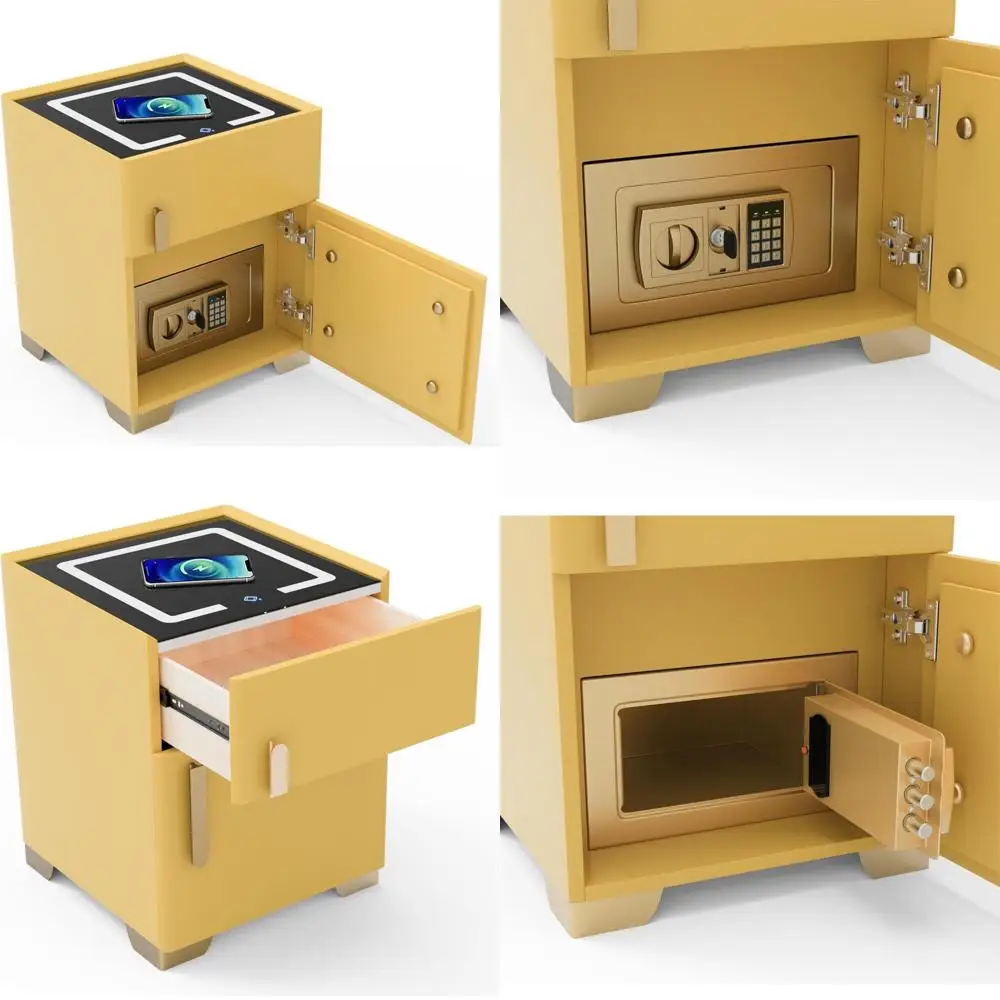 

Wireless Charging LED Nightstand with Solid Wood, 2 Drawers, and Built-in Safe for Secure Storage